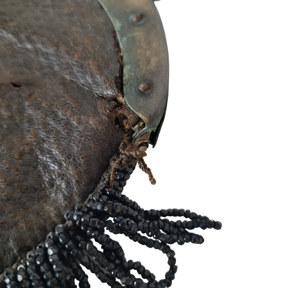 Black Beaded Small Purse With Floral Metal Frame & Fringe Detail Antique - Picture 10 of 10